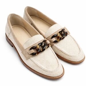 J. McLaughlin Woven Tortoise Chain Loafers 7 | Cream Resort Palm Beach Chic